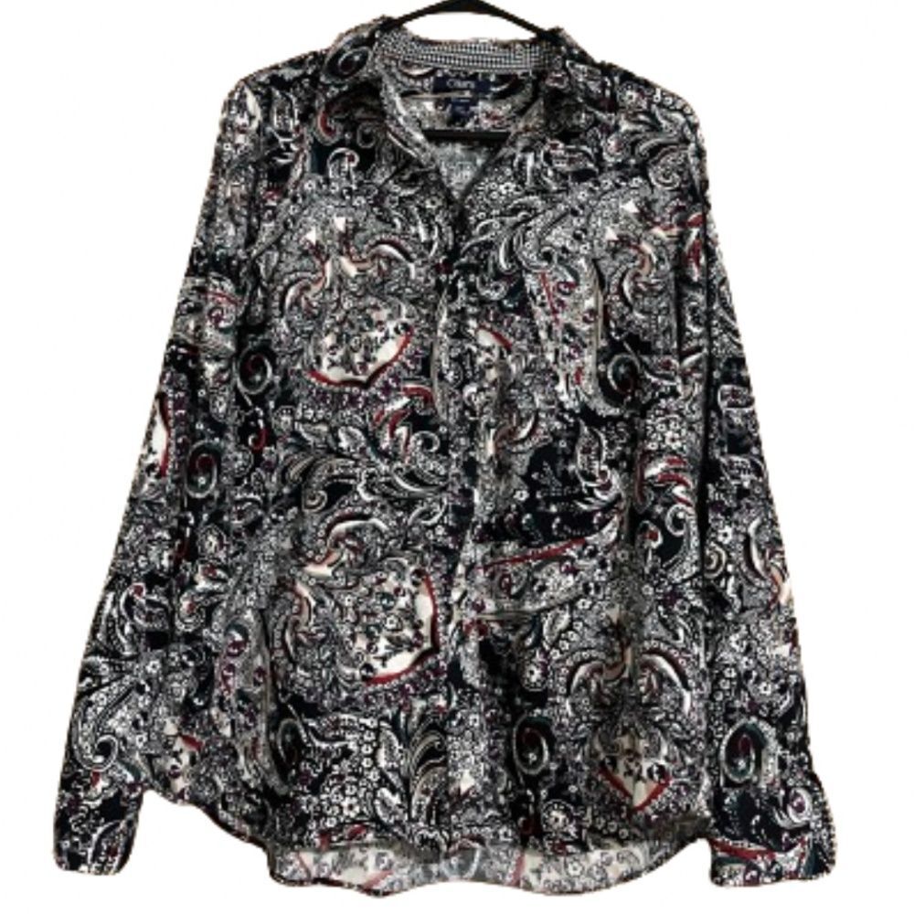Chaps Women’s Multi Paisley Print No Iron Button Down Shirt Sz-L